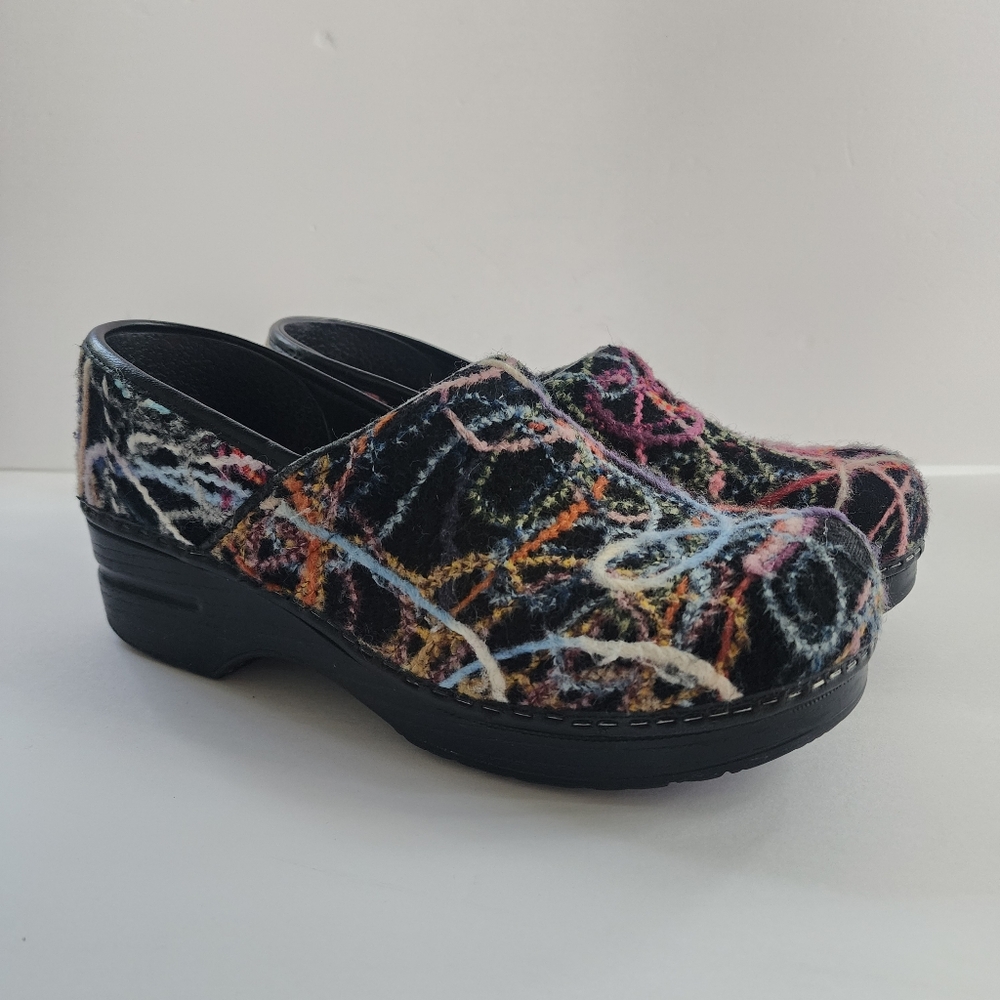 Dansko Black Confetti Scribble Wool Yarn Professional Comfort Clogs